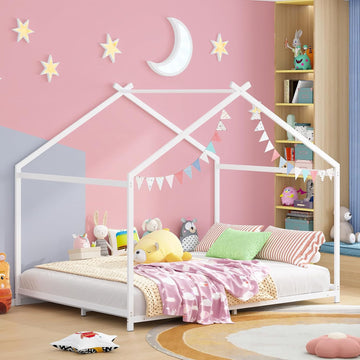 House Shape Montessori House Bed Metal Floor Bed for Kids