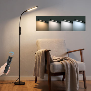 LED Floor Lamp with Remote, Standing Reading Lamp 4 Color Temperatures 3000K-5500K & 5 Brightness Dimmable, Gooseneck