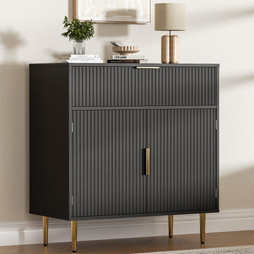 Sideboard Buffet Cabinet with 2 Doors and Large Drawer, Black
