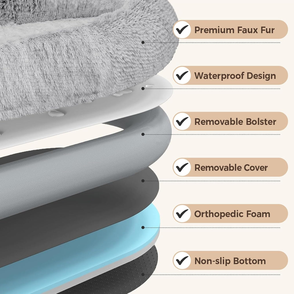 Human Dog Bed for Adult, Large Pet Dog Bed, Light Grey