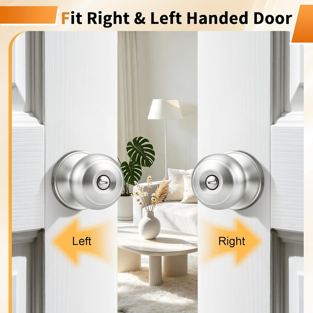 Brushed Nickel Interior Door Knobs, Privacy Door Knob Bedroom, Stainless Steel Door Knob for Interior Door, 10 Pack