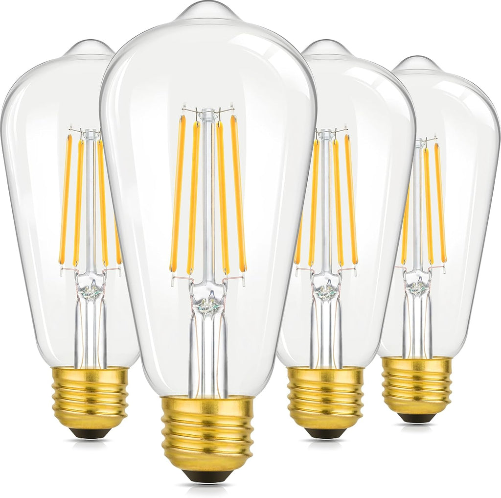4-Pack Vintage 8W ST64 LED Edison Light Bulbs 100W Equivalent, 1400LM E26 Light Bulbs, 2700K Warm White, Antique