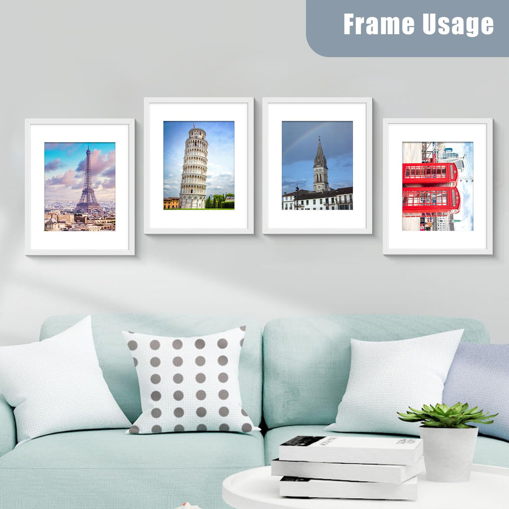 11x14 Picture Frame White Set of 6, Display Pictures 8x10 with Mat or 11x14 without Mat, Photo Frames for Wall