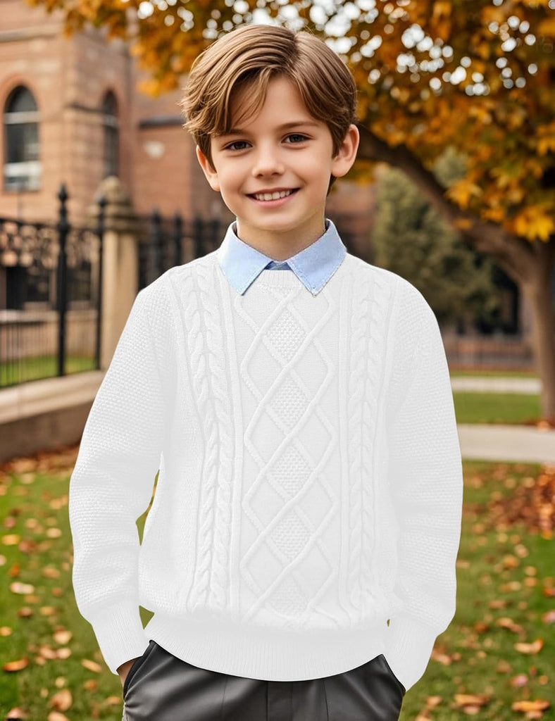 Boys Long Sleeve Crew Neck Sweaters Unisex Kids School Lightweight Cable Knit Pullover Sweater Tops