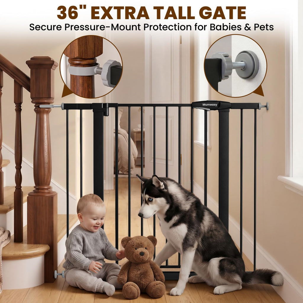 36" Extra Tall Baby Gate for Stairs, 29.7-43" Auto Close Dog Gate