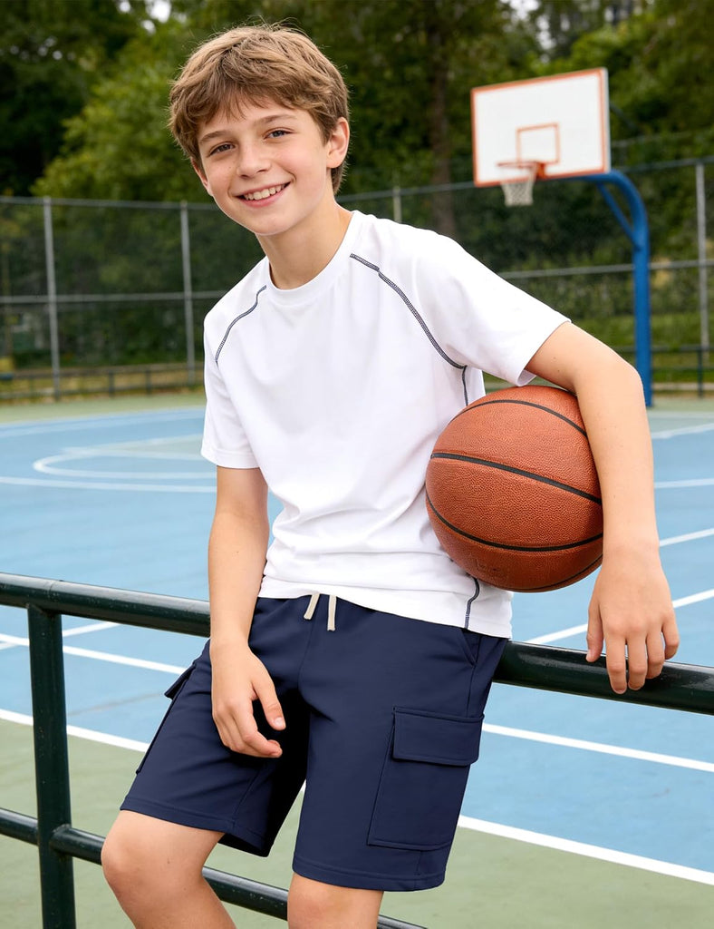 Boys Cargo Shorts Kids Athletic Cotton School Shorts with Pockets