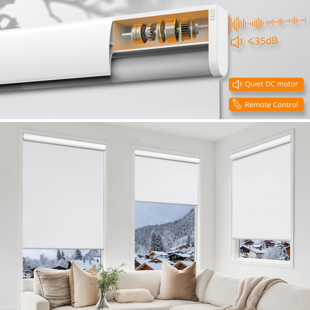 Motorized Black Blinds, Automatic Roller Shades White "