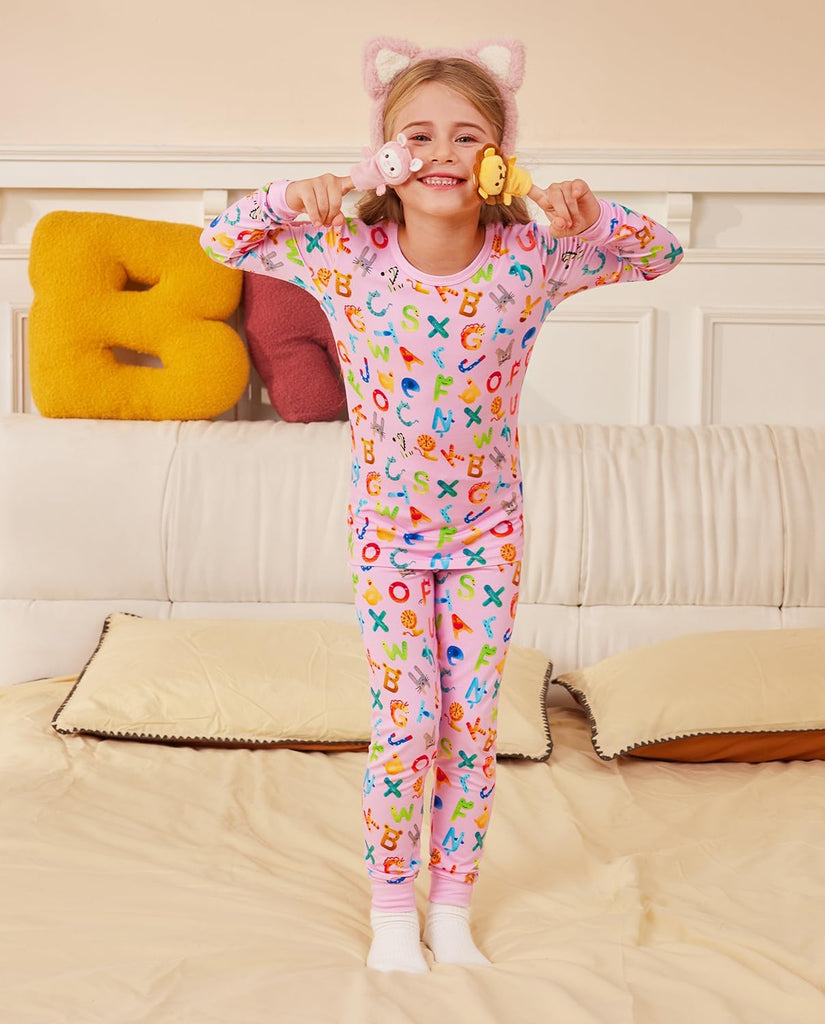 Bamboo Viscose Toddler Girls Kids Pajama Sets - Snug fit Long-Sleeve Softness Sleepwear Pjs 2pcs Jammies