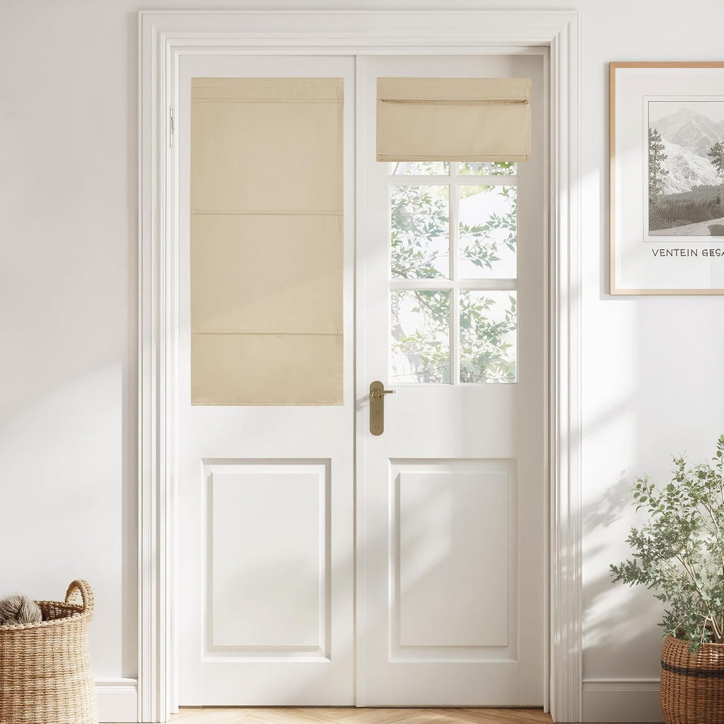 Biscotti Beige No Drill Magnetic Door Roman Curtain (1 Panel) for Window