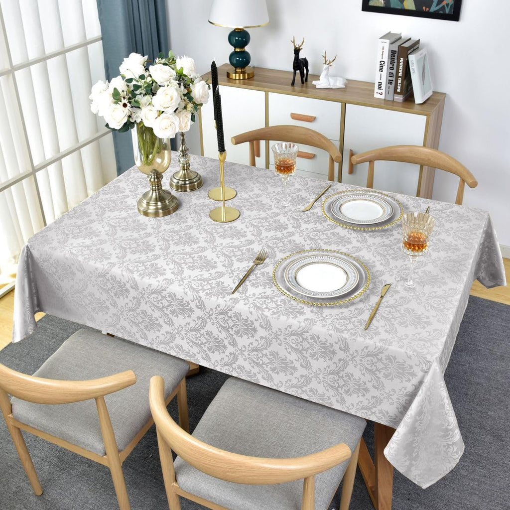 Rectangle Tablecloth - 52 x 70 Inch Gray Damask Table Cloth Jacquard Design Spill Proof Wrinkle Resistant Waterproof