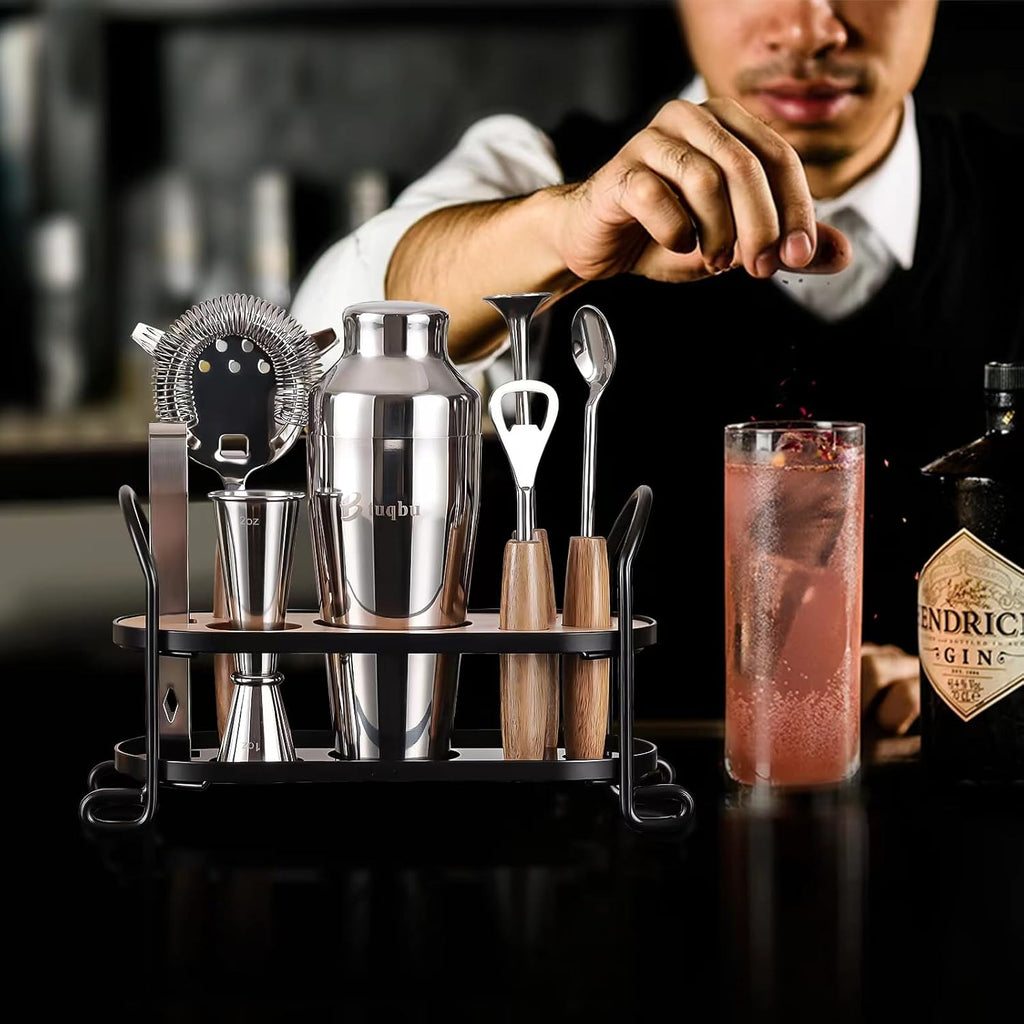 Cocktail Shaker Set with Stand, Mixology Bartender Kit for Drink Mixing | Mixology Set with 7 Bar Set Tools Cocktail - Set of 9