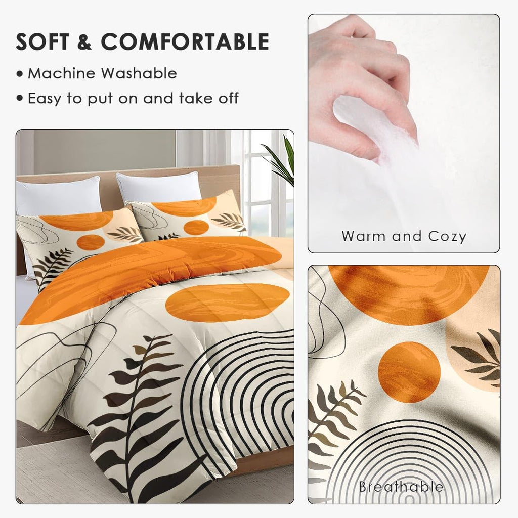 Queen Comforter Set, 3 Pieces Boho Geometric Bedding, All Season