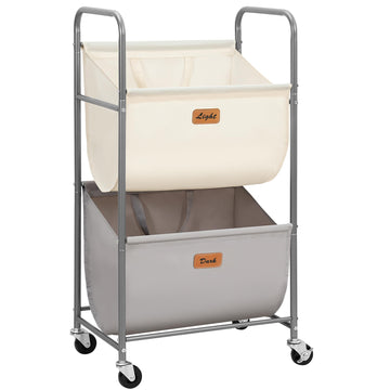 80 Liters Vertical Rolling Laundry Hamper, 2 Section Laundry Sorter with Wheels and 2 Breaks, 2-tier Laundry Baskets