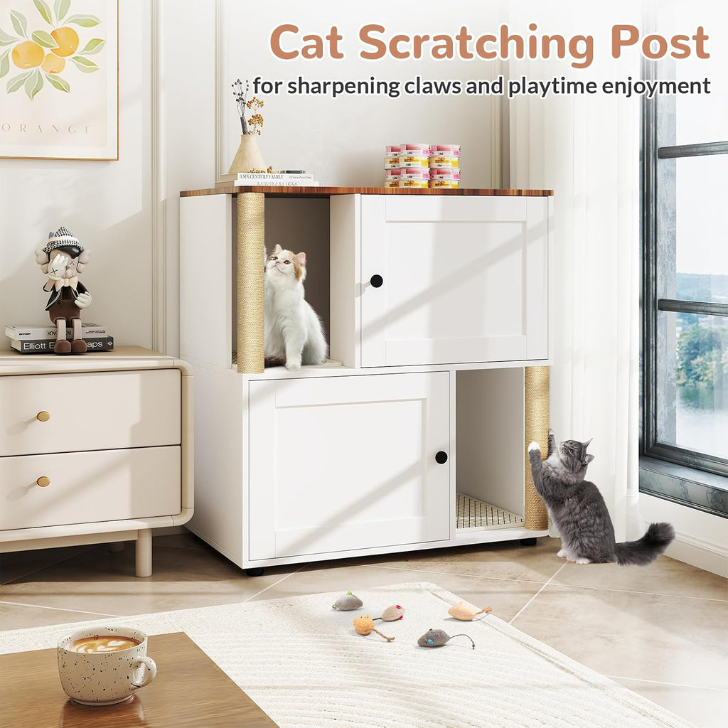 Double Litter Box Enclosure Furniture, Cat Litter Cabinet Hidden