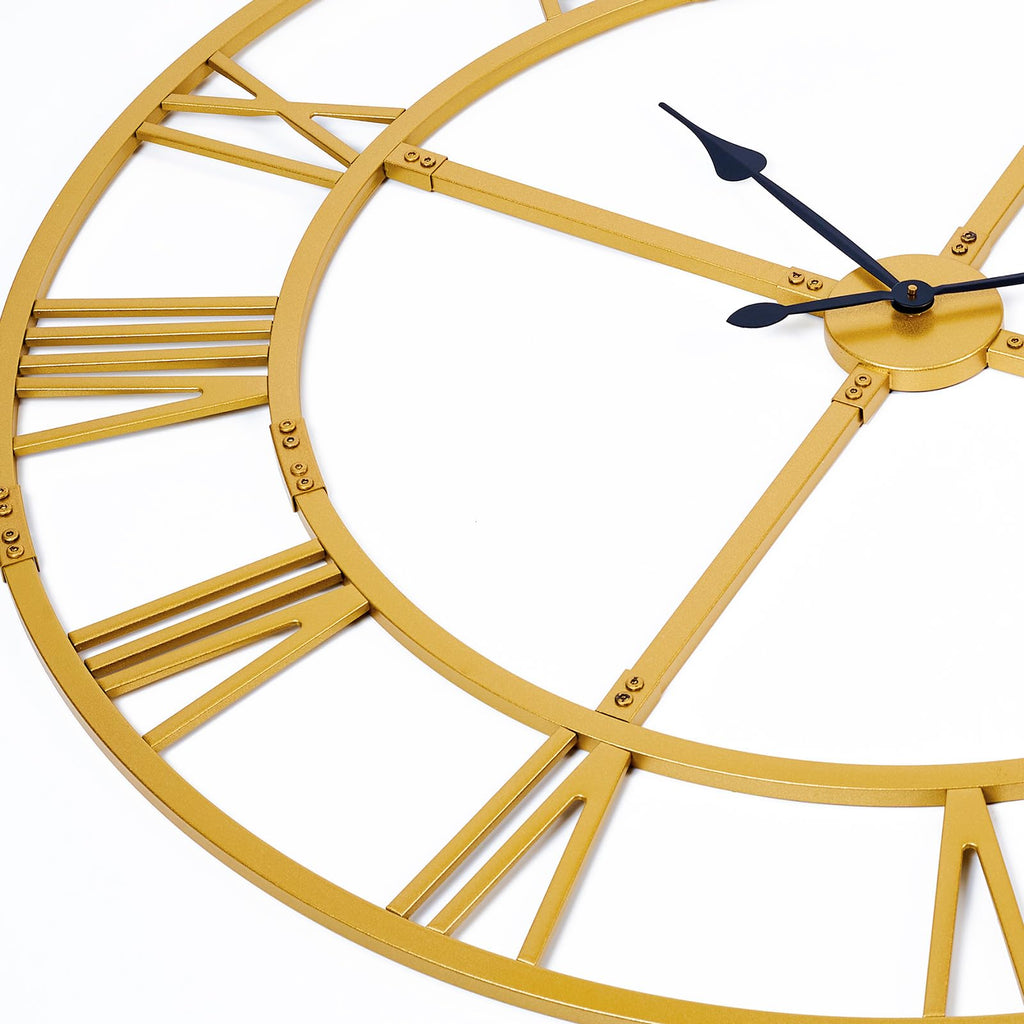 32 Inch Large Silent Wall Clock, Easy Assembly Roman Numeral Gold
