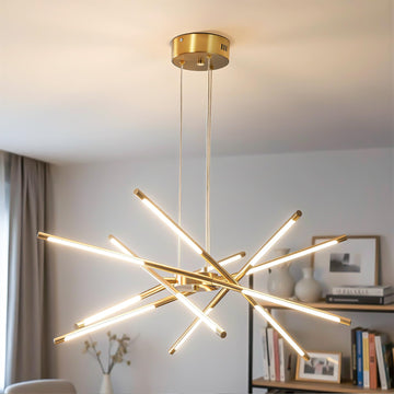 Modern Gold Chandelier, 12-Light LED Linear Pendant Light Fixture, Dimmable Gold Chandeliers Island