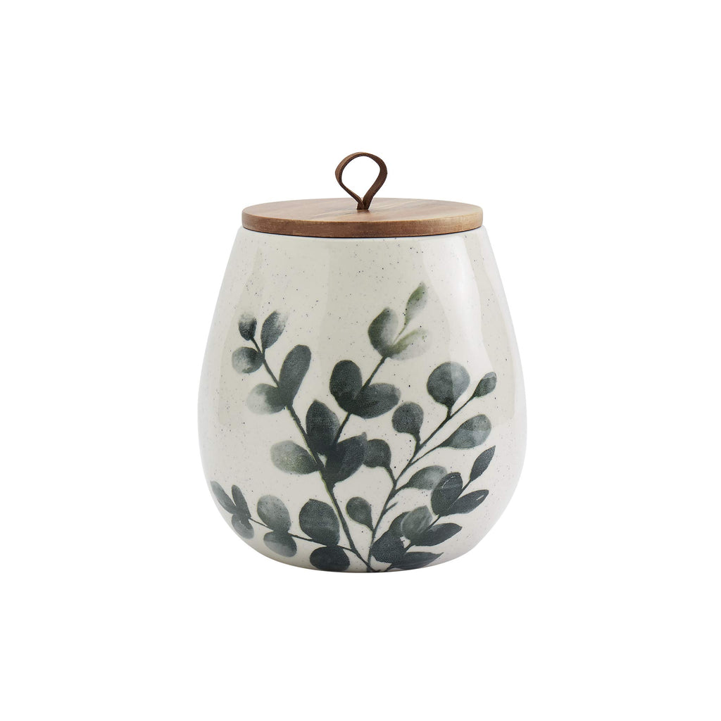 Tabletops Gallery Ceramic Canister Collection- Stoneware Designed Kitchen Storage Acacia Wood White Set, 3 Piece