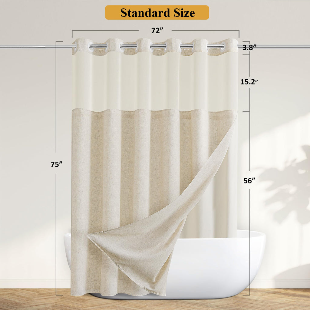 No Hooks Natural Linen Fabric Shower Curtains 75 Inches