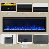 50 Inch Smart Electric Fireplace Insert with Heater, Recessed or Wall Mounted, Remote and App Control, 9H Timer