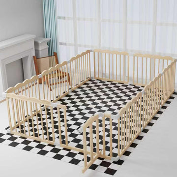 Wooden Baby Playpen 98x65x24In Adjustable Play Yard with Lock Gate | Easy to Assemble, Large Portable Play Pen for