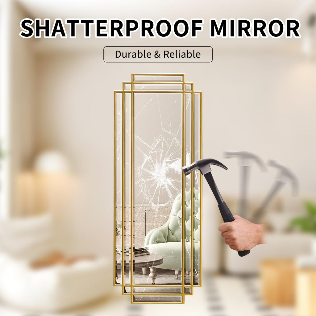 42"x16" Rectangle Beveled Wall Mirror with Black Geometric Frame