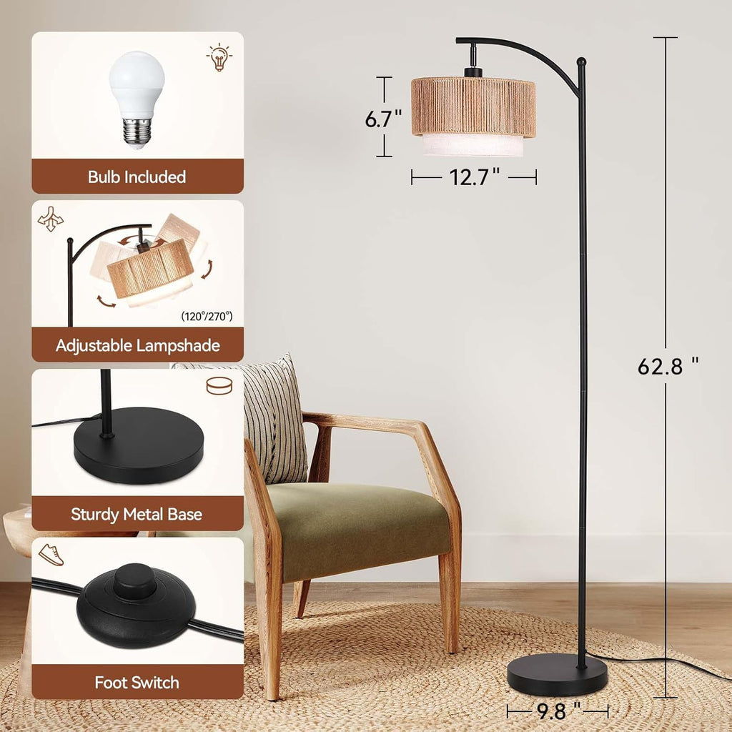 Floor Lamps with 12W LED Bulb, Arc Floor Lamp with 3 Color Temperatures