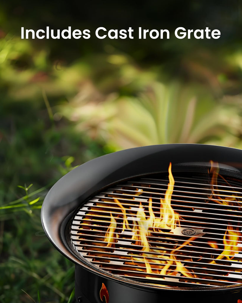 Large Propane Fire Pit 24 Inch, Gas Fire Pit with Grill Grate, Folding Legs, Hose Hooks, Propane Tank Holder, Cover &