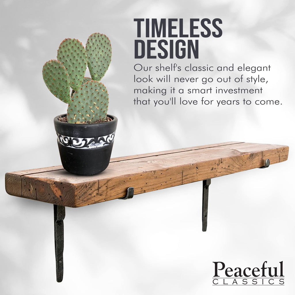 Wooden Rustic Farmhouse Iron Bracket Shelf, 4-ft