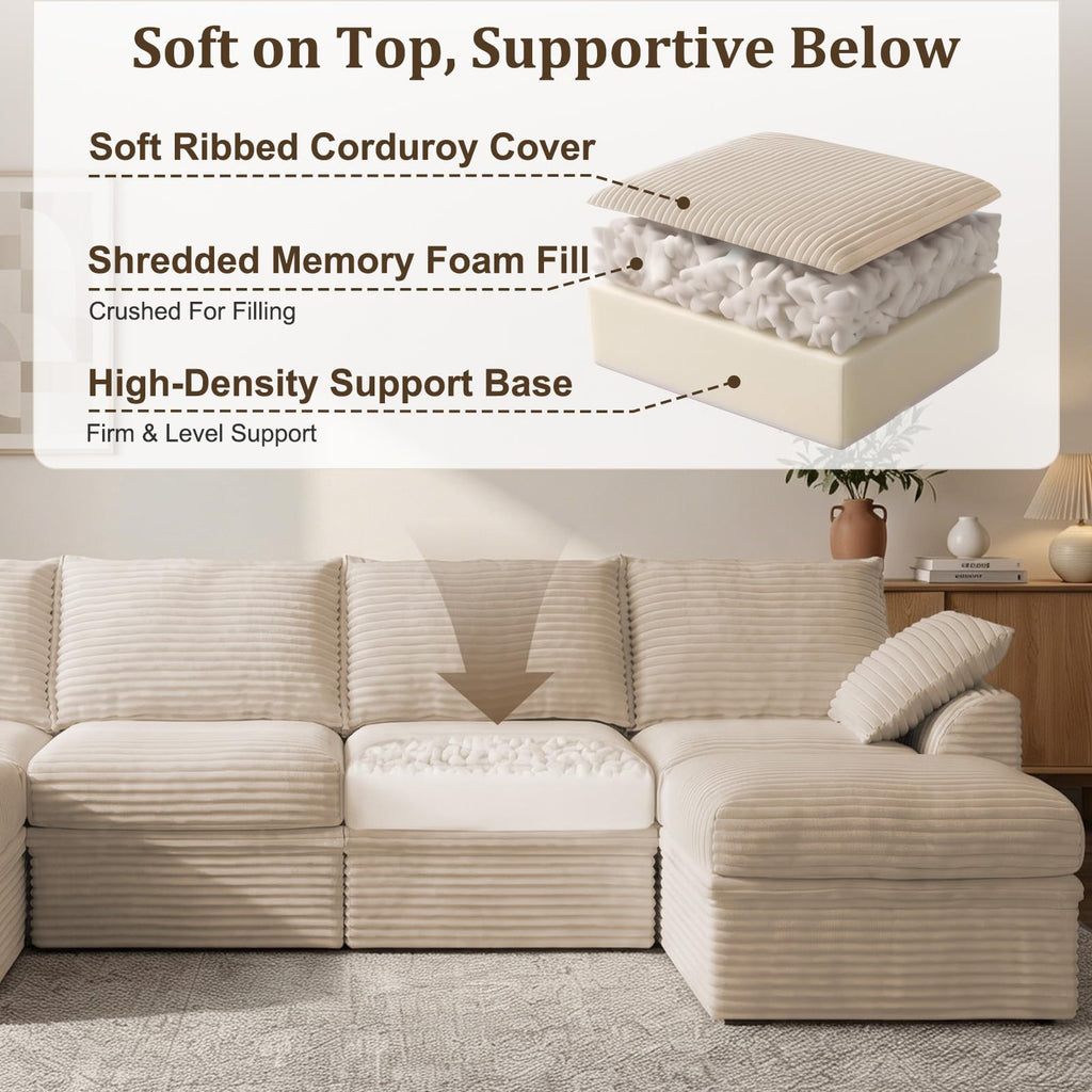 142" Modular Sectional Sofa with Storage, Oversized Boneless Couch