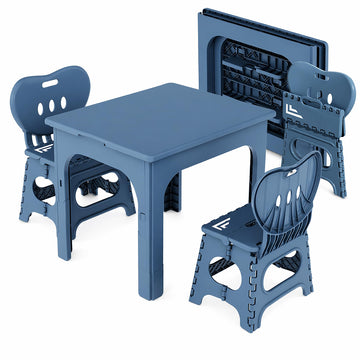 Kids Folding Table and Chairs Set, Height Adjustable, Portable 3-Piece Set