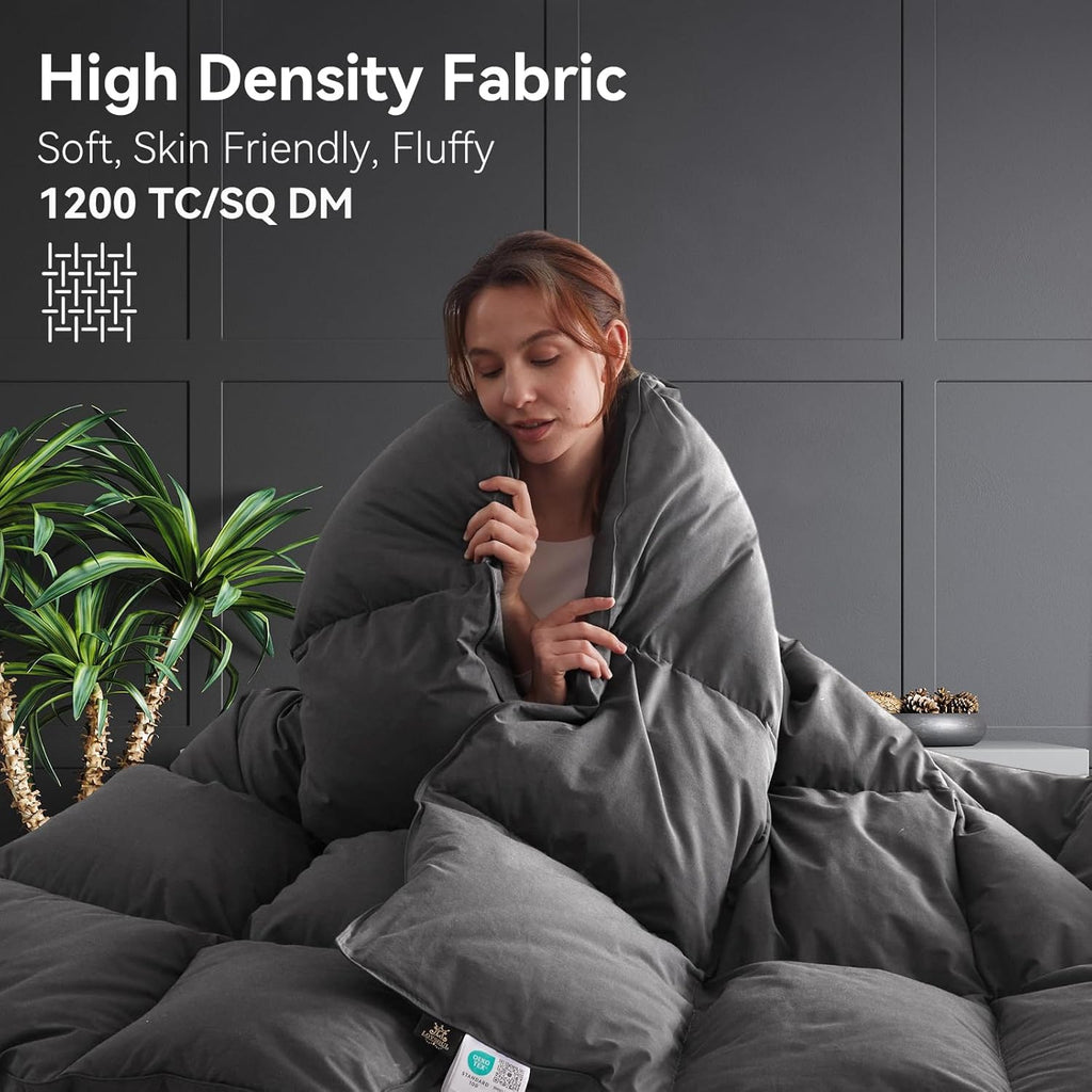Goose Feather Down Fiber Comforter Queen, 100% Organic Cotton Fabric Duvet Insert,1200TC,750+Fill Po
