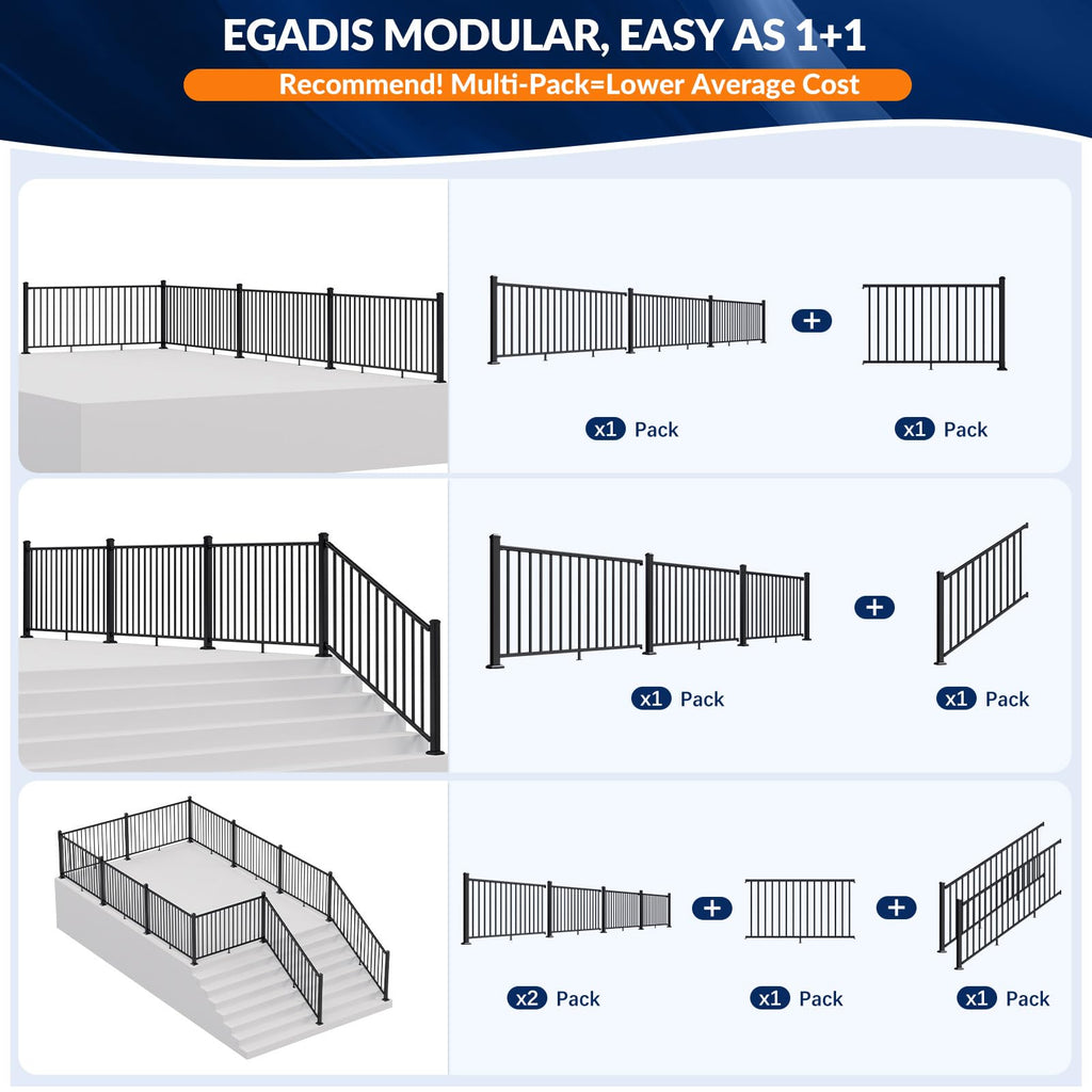36in x 24ft Modular Aluminum Porch and Deck Railing Kit with 4 Post