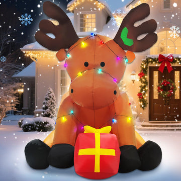 Christmas Inflatable Outdoor Decorations, 8 FT Giant Inflatables Reindeer Yard Decor with Colorful String Lights
