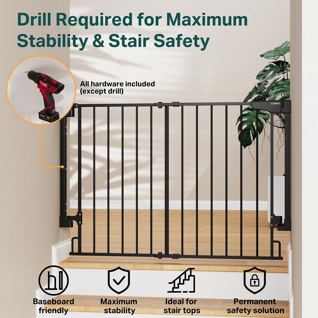 29.2-43" No Bottom Bar Baby Gate, Auto Close Dog Gate Indoor, Black