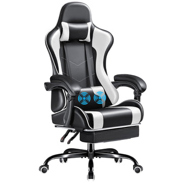 Gaming Chair, Video Game Chair with Footrest and Massage Lumbar Support, Swivel Seat Height Adjustable Computer Chair