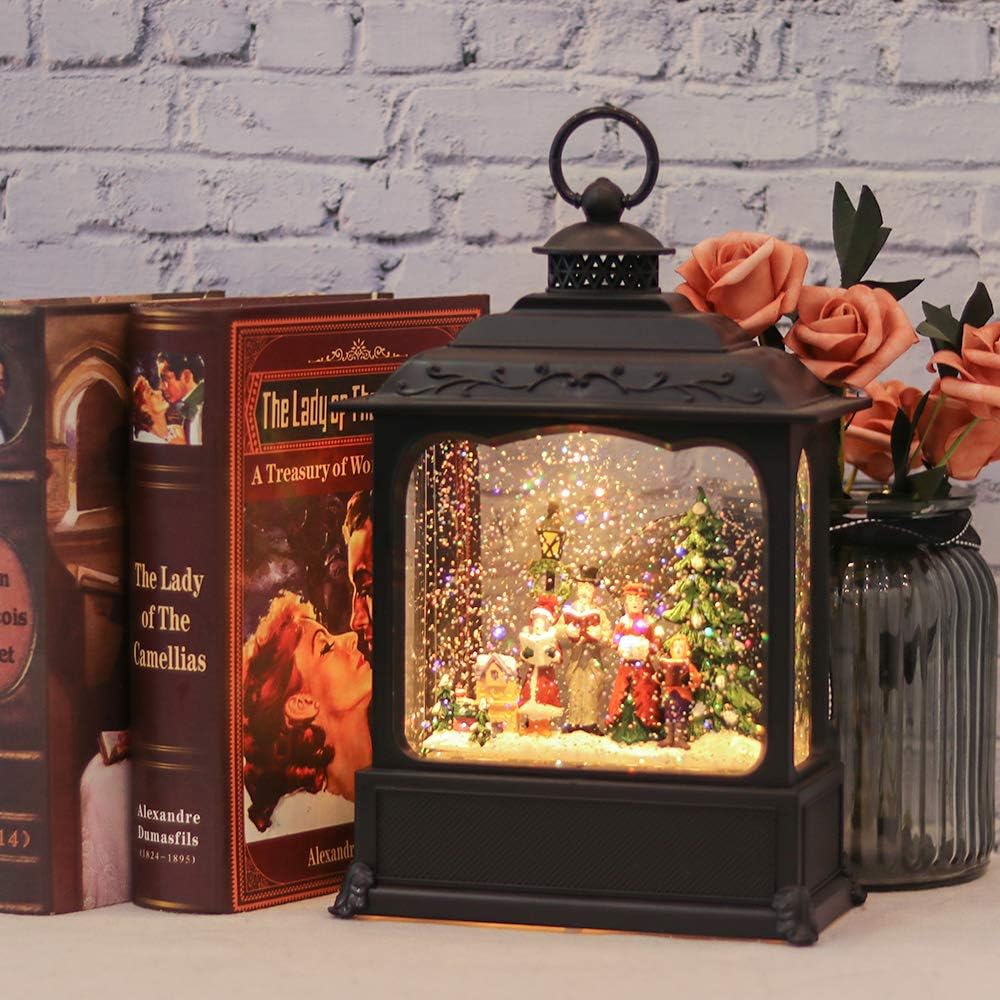 Carolers Musical Lighted Water Lantern Christmas Snow Globe with 6 Hour Timer, Battery Operated & USB Powered Singing