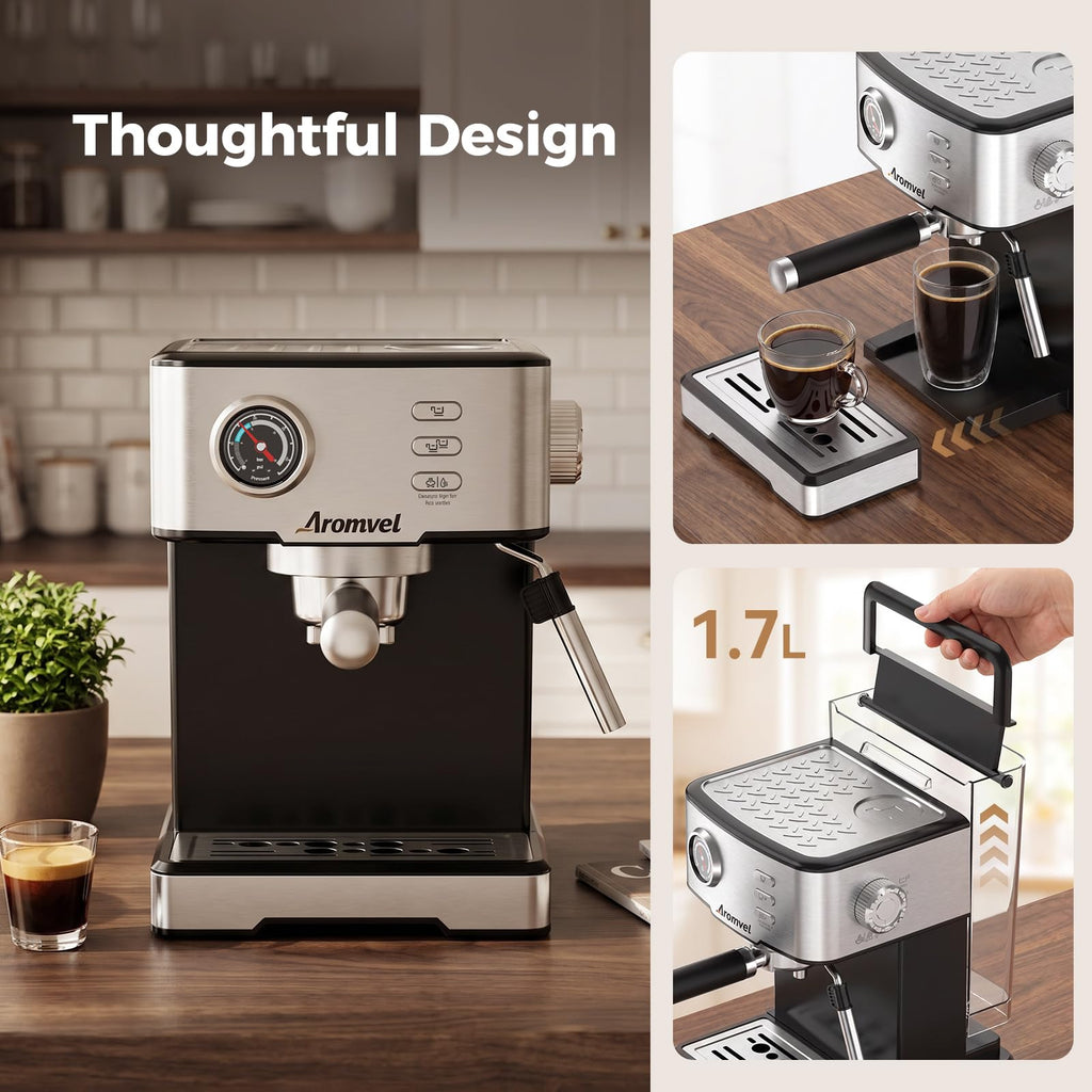 20 Bar Espresso Machine with Milk Frothing Steam Wand, Stainless