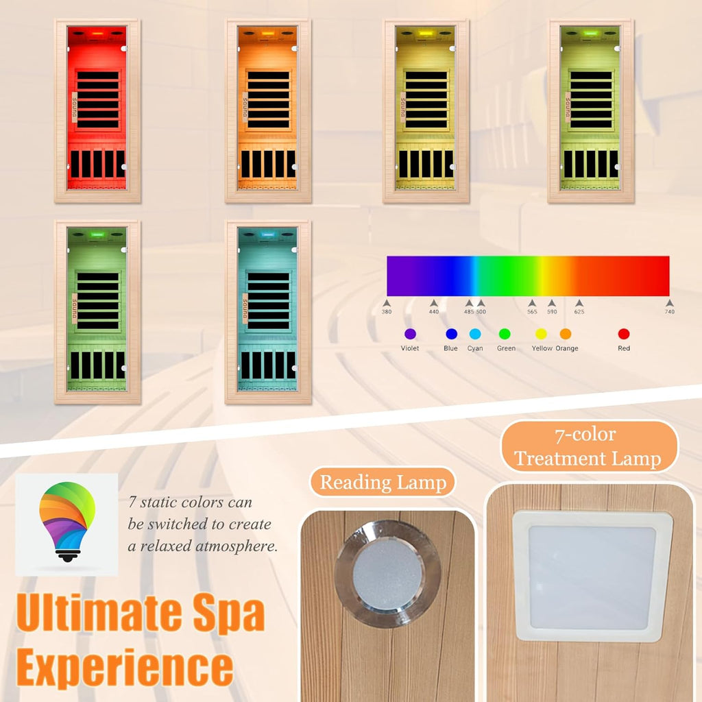Infrared Home Sauna Room 1 Person Hemlock Wooden Indoor Dry Sauna，Low EMF 1200W/110V Heaters Panels,LCD Control