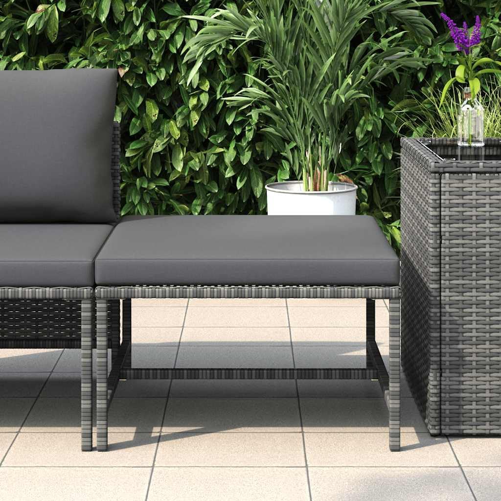 Sectional Patio Footrest with Cushion Gray, PE Rattan Ottoman with Powder-Coated Steel Frame, Outdoor Footstool for
