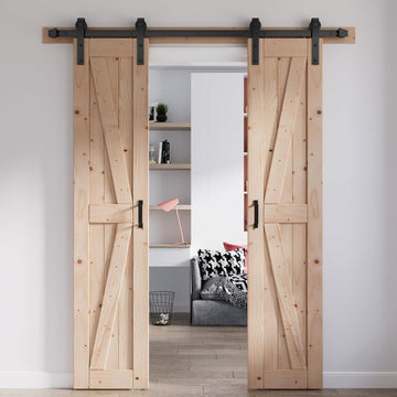 36 x 84 Inch (Double 18x84 Inch Doors) Barn Doors with 6.6FT Barn Door Hardware Kit and Handle Inclu