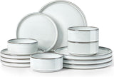 12 Pieces Stoneware Dinnerware Set for 4, Ceramic Dinner Dishware SetsPlates and Bowls with Rustic Terracotta Bottom