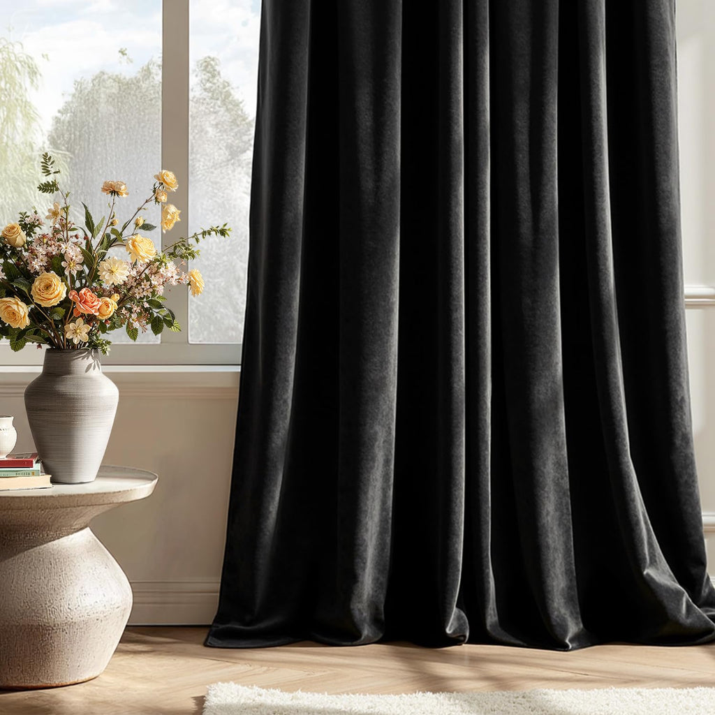 Black Velvet Curtains 84 Inches Long 2 Panels