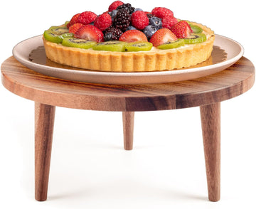 Acacia Wooden Round Footed Serving Board - Pedestal Riser Cake Stand with Removable Legs - Charcuterie Tray Cheese