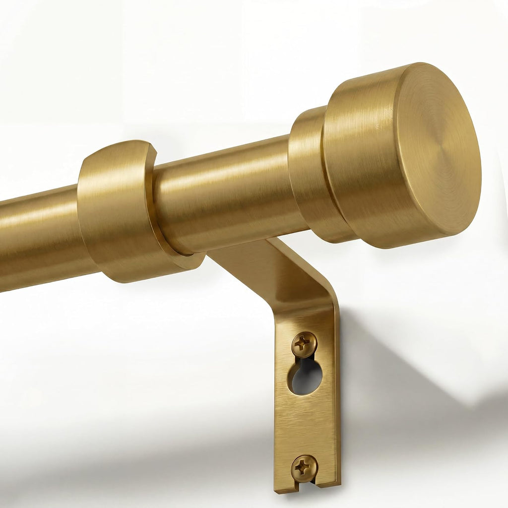 Heavy Duty Curtain Rods for Windows, 1 Inch Brass Gold Curtain Rod, Adjustable Length Rod with Metal