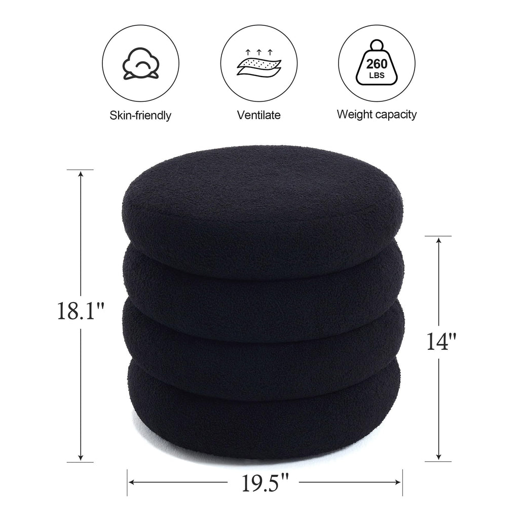 Sherpa Storage Ottoman, Foot Rest Stool Seat, Black Vanity Foot Pouf, Tufted Footstool with Removable Lid