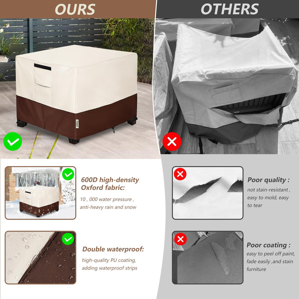 Patio Ottoman Cover Waterproof Square Outdoor Small Side Table Covers, 22"W x 22"D x 18"H, Outdoor Rectangular