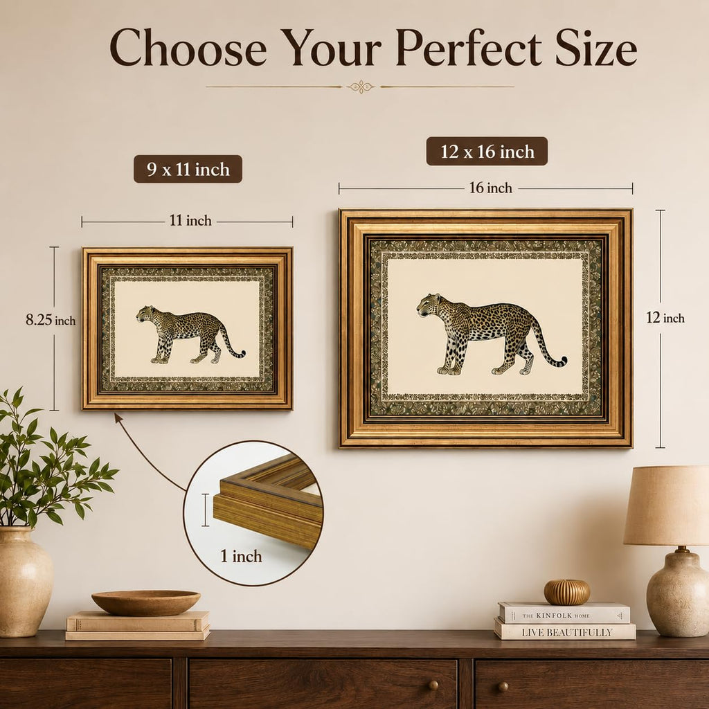 Gold Framed Leopard Cheetah Wall Art, Vintage Safari Wildlife Animal Canvas Prints, Aesthetic Wall Decor Posters