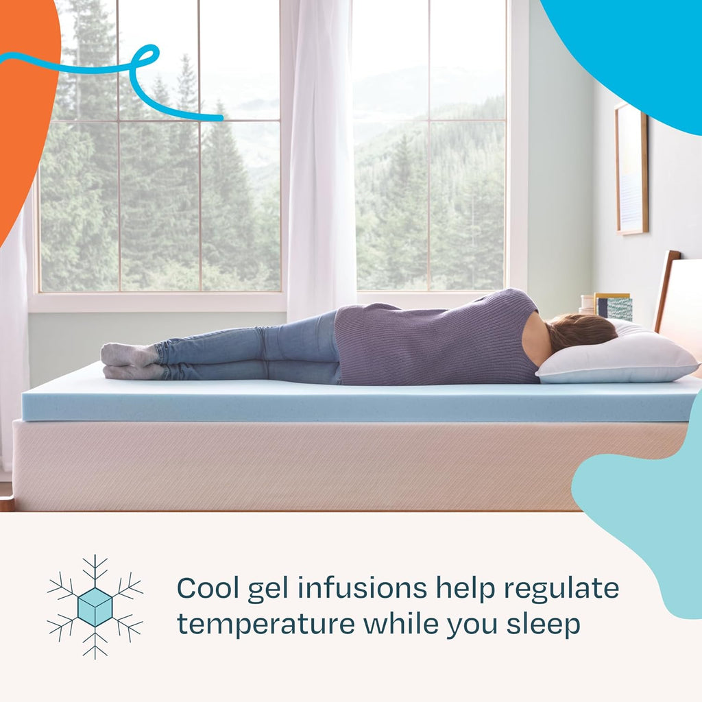 Memory Foam Mattress Topper, Queen Size - 3 Inch Gel Infused Memory Foam - Plush Feel - Cooling and Pressure