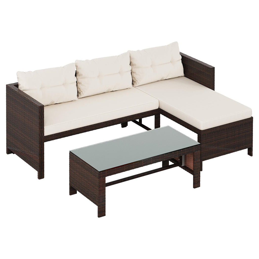 3 Pieces Outdoor Patio Furniture Set, Wicker Patio Conversation Set, All Weather Wicker Rattan Patio Seating Sofas