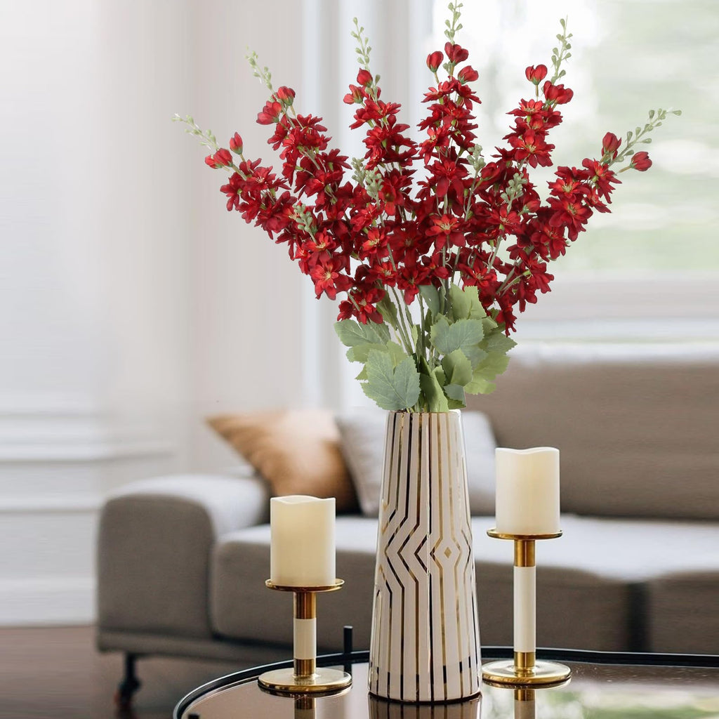 6PCS Red Artificial Flowers 33" Larkspur Silk Flowers Long Stem Artificial Flowers for Tall Vase Wedding Centerpieces